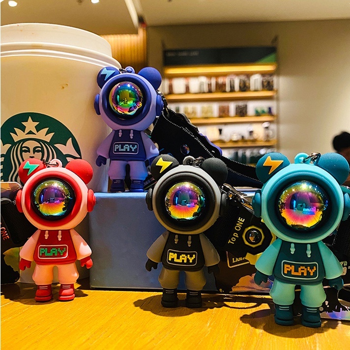 Móc chìa khóa dây cao su SIDOHOME phi hành gia anime màu hồng  thích hợp treo khóa xe máy ô tô