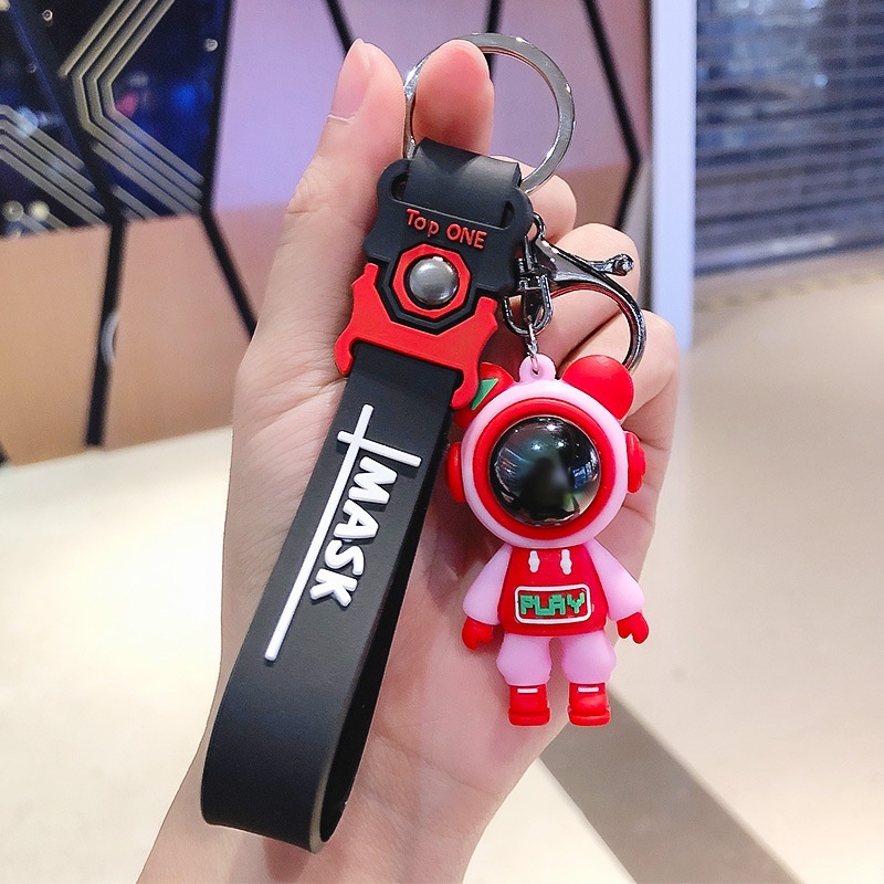 Móc chìa khóa dây cao su SIDOHOME phi hành gia anime màu hồng  thích hợp treo khóa xe máy ô tô