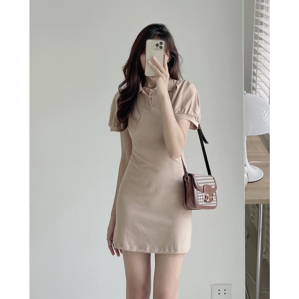 Váy polo trơn tay phồng vải umi dày đẹp dáng body xòe nhẹ phần chân váy Anime Unisex