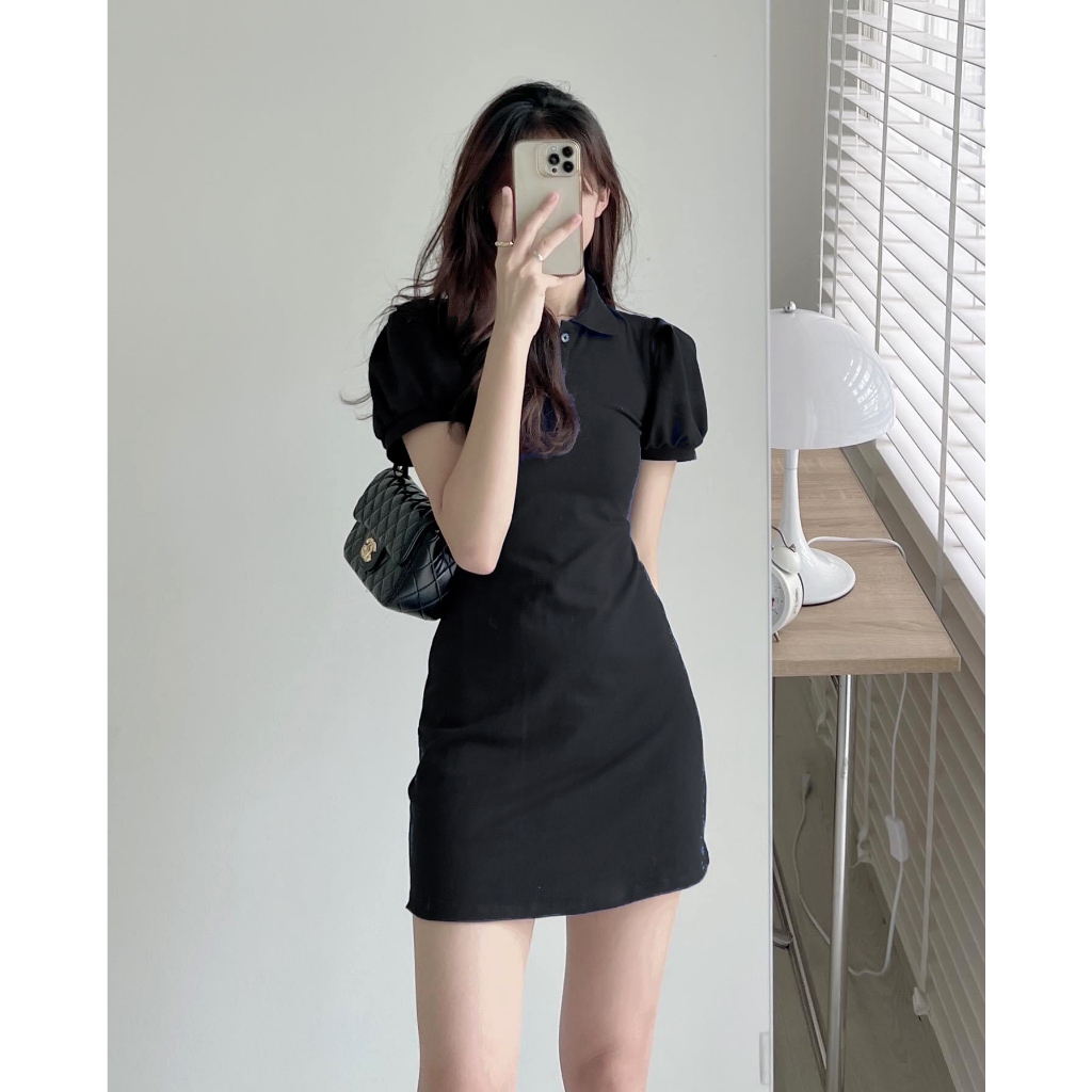 Váy polo trơn tay phồng vải umi dày đẹp dáng body xòe nhẹ phần chân váy Anime Unisex