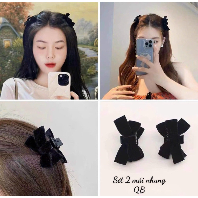 Set 2 chiếc kẹp tóc mái nhung đen thanh lịch