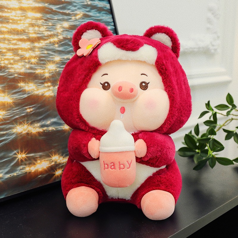 Gấu Bông Heo Cosplay Lotso Ôm Bình Sữa - Heo Lợn Bông Mũ Lotso Cởi Mũ Ra Được Cao Cấp Gấu Bông City