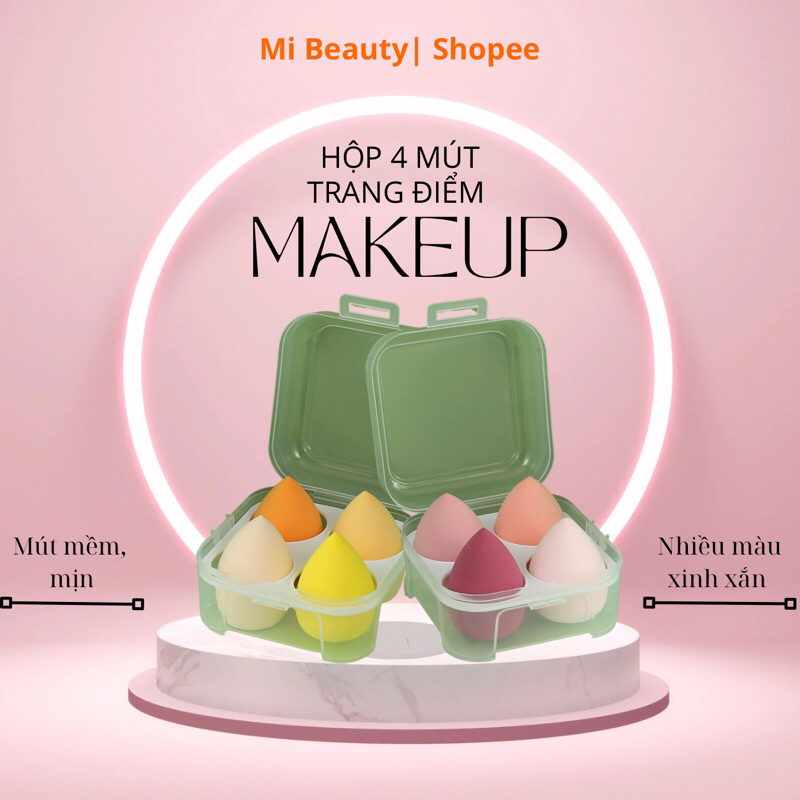 Hộp 4 Mút Trang Điểm Nhiều Màu Xinh Xắn Tiện Dụng