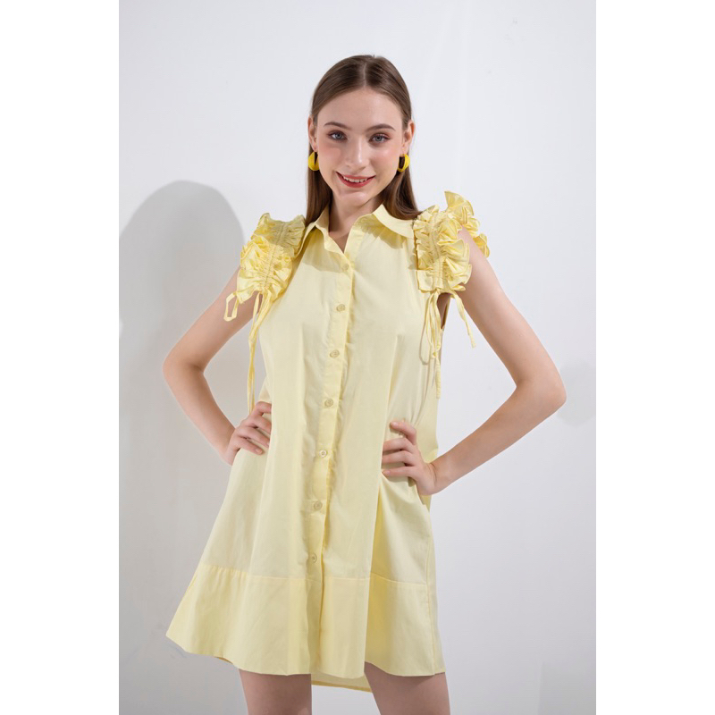 Váy sơ mi  chất liệu cotton thiết kế tay hoa loa kèn phong cách trẻ trung năng động thoải mái