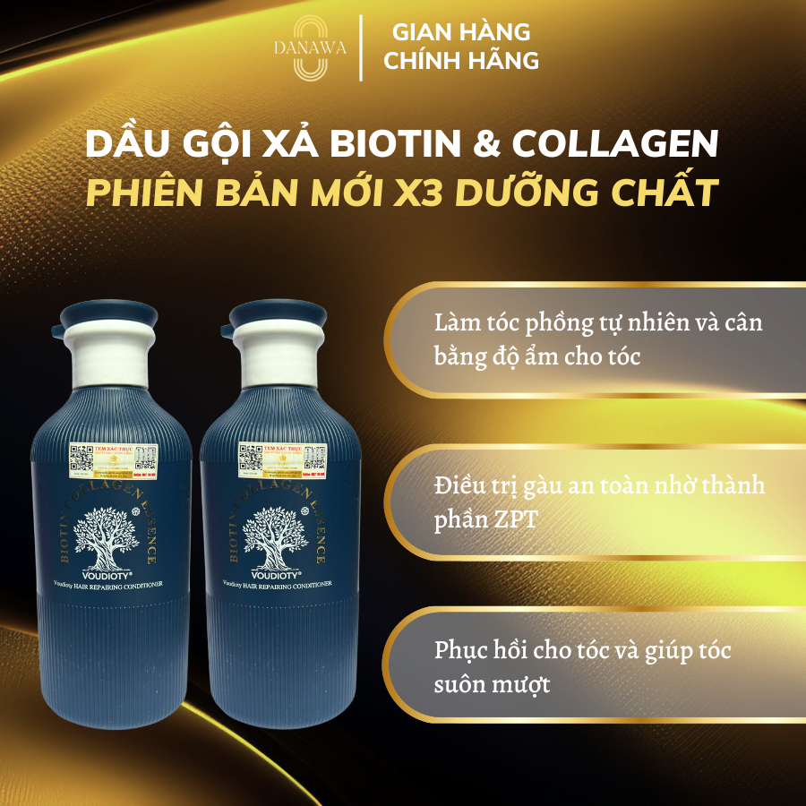 Biotin Collagen Cặp Dầu Gội Xả Voudioty Mượt Tóc Phục Hồi Tóc Hư tổn Giảm Gàu và Kiềm Dầu 500ml/1000ml