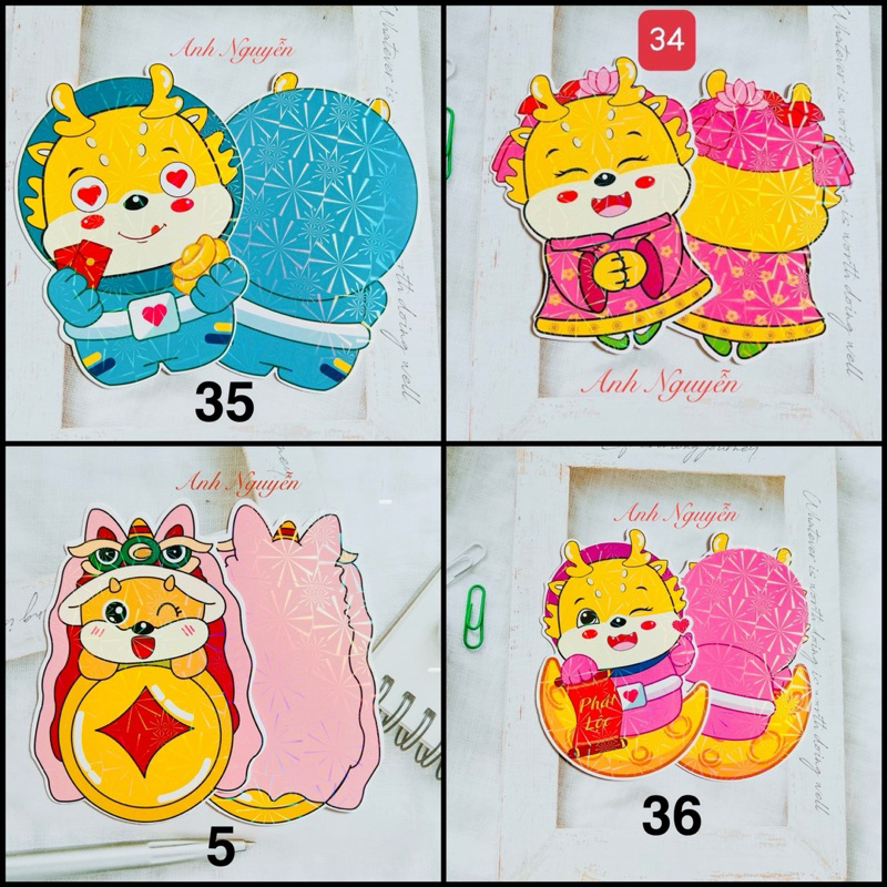 1000 Bao Lì Xì ChiBi Hoạt Hình Nhiều Mẫu Mã Đa Dạng, Giấy Bìa Bóng Cứng