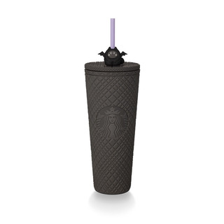 LY STARBUCKS COLD CUP 24OZ (710ML) PLASTIC GREY JEWEL WITH KITTEN BAT TOPPER [CHÍNH HÃNG]