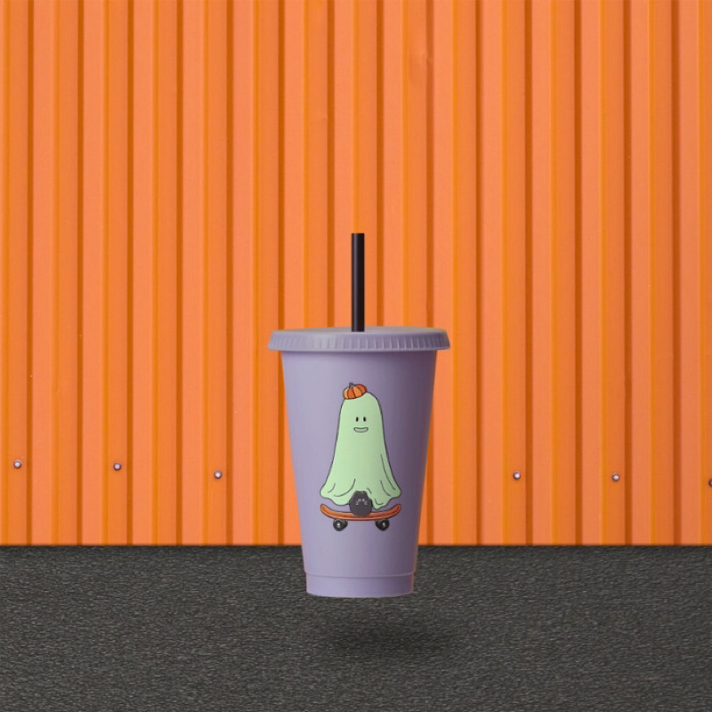 LY STARBUCKS COLD CUP REUSABLE 20OZ  PLASTIC HIPSTER GHOST COLOUR CHANGING