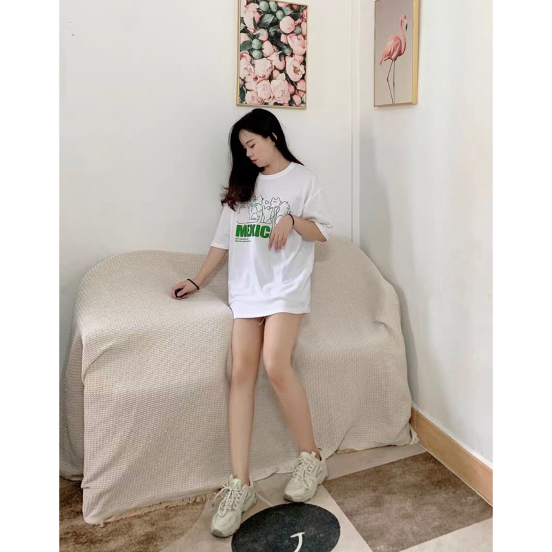 Áo Thun Form Rộng Tay Lỡ Chất Cotton Khô Nam Nữ Unisex In Hình Mèo MEXICAN