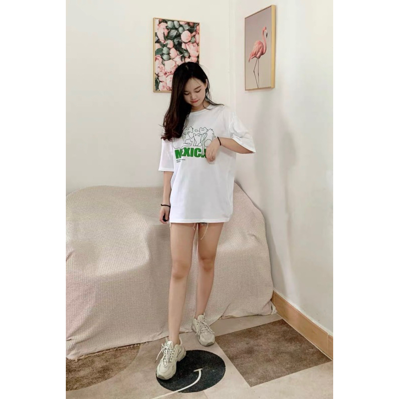 Áo Thun Form Rộng Tay Lỡ Chất Cotton Khô Nam Nữ Unisex In Hình Mèo MEXICAN