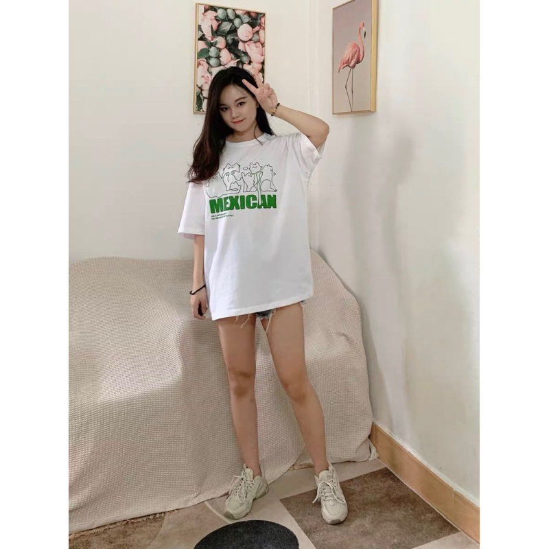 Áo Thun Form Rộng Tay Lỡ Chất Cotton Khô Nam Nữ Unisex In Hình Mèo MEXICAN