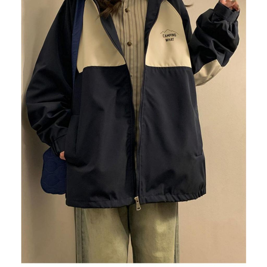 Áo Khoác Dù 2 Lớp Camping Unisex Phối Màu Be Đen Có Mũ, Form Rộng, Ống Tay Bo AK02