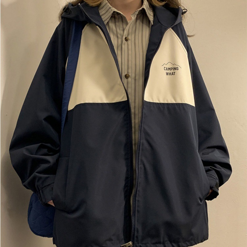 Áo Khoác Dù 2 Lớp Camping Unisex Phối Màu Be Đen Có Mũ, Form Rộng, Ống Tay Bo AK02