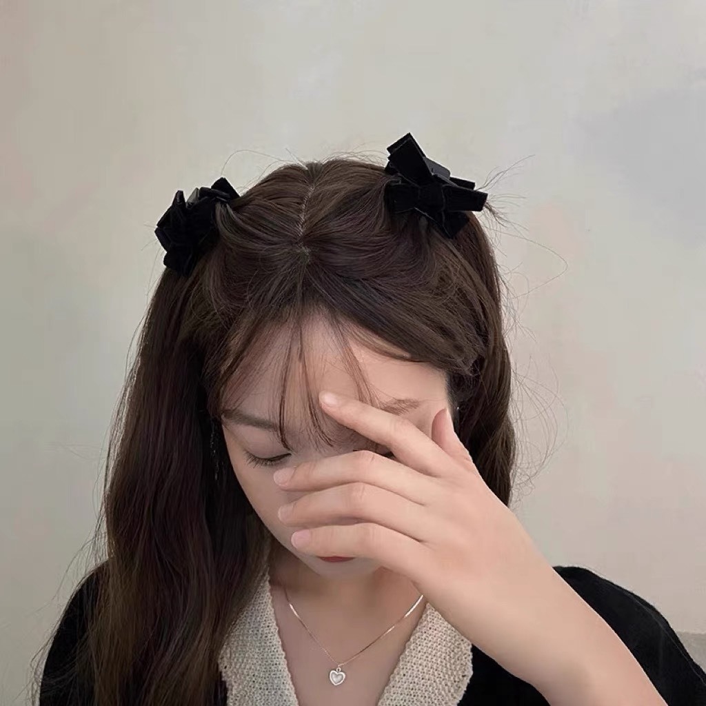 Set 2 Kẹp Tóc Nữ Hình Nơ Bằng Nhung Đen Phong Cách Tiểu Thư Dễ Thương