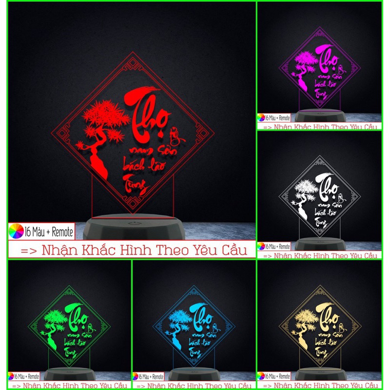 Đèn led 3D khắc chữ Thư pháp Tâm Nhẫn Lộc Thọ