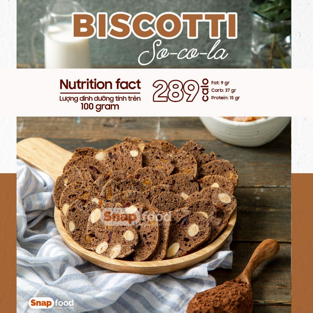 Bánh quy Biscotti NGUYÊN CÁM 300gr - Không đường tinh luyện - SIÊU HẠT - Dinh dưỡng