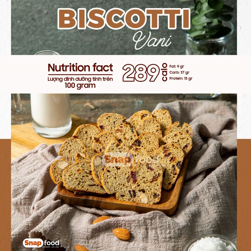 Bánh quy Biscotti NGUYÊN CÁM 300gr - Không đường tinh luyện - SIÊU HẠT - Dinh dưỡng