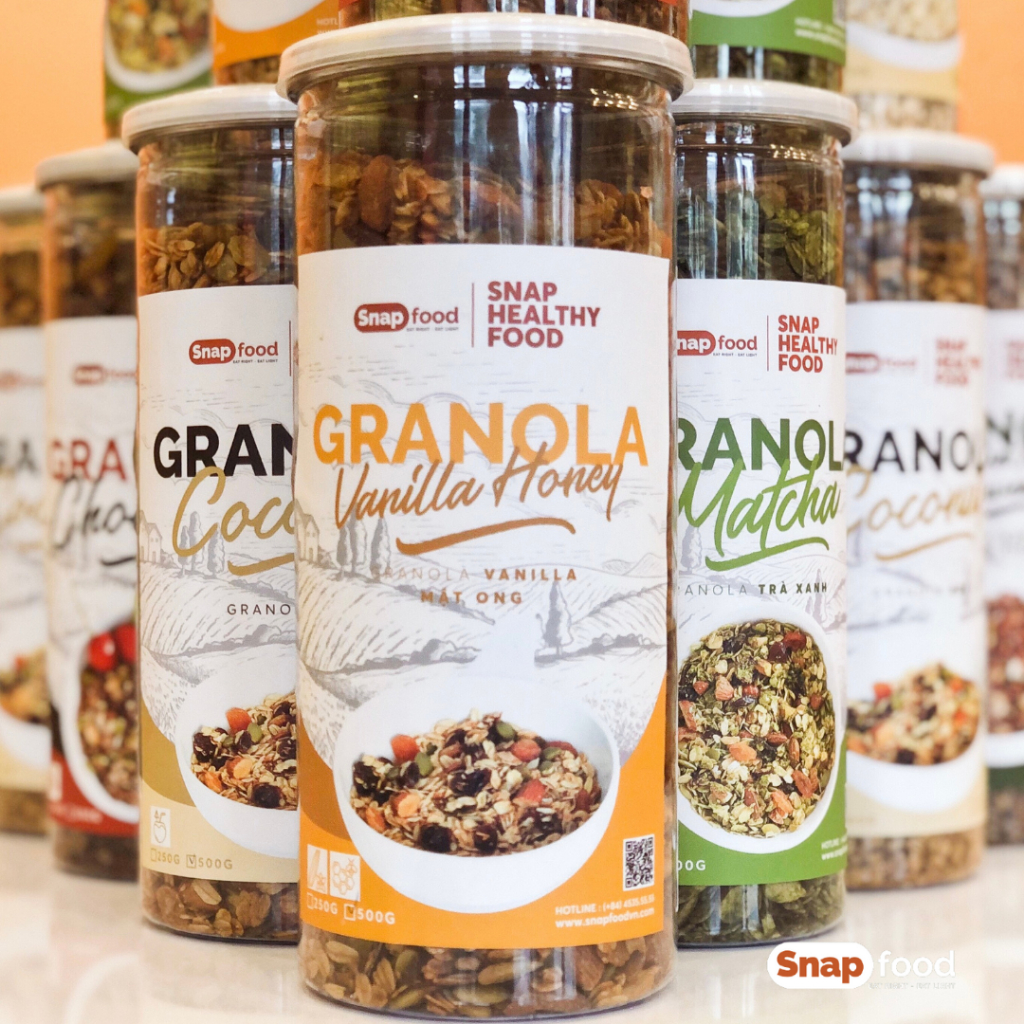 Granola không đường 5 VỊ - hộp 500 gram - Ngũ cốc ĂN LIỀN GIỮ DÁNG Snapfood - Eat Clean