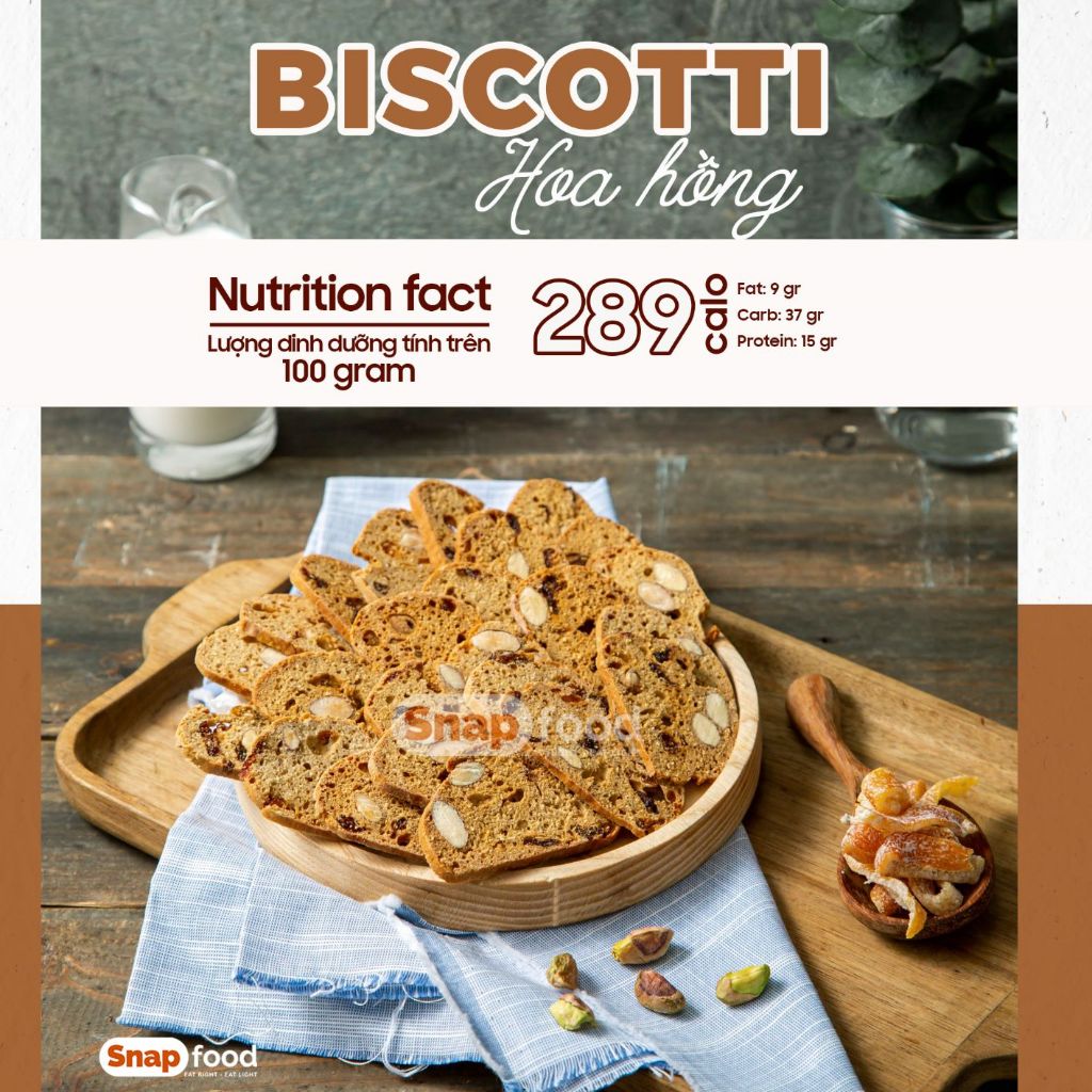 Bánh quy Biscotti NGUYÊN CÁM 300gr - Không đường tinh luyện - SIÊU HẠT - Dinh dưỡng