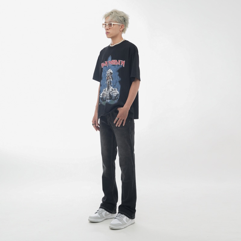 𝑭𝑳𝑨𝑹𝑬 𝑫𝑬𝑵𝑰𝑴 𝑰𝒏 𝑩𝑳𝑨𝑪𝑲 𝑭𝑨𝑫𝑬𝑫 - Quần Jean Nam ống loe đen xám