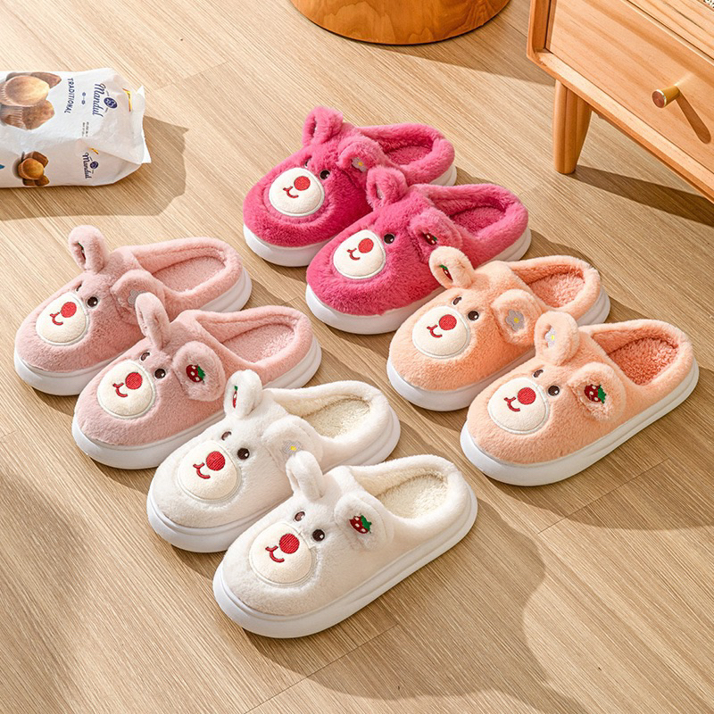 Dép bông đi trong nhà giữ ấm, dép gấu dâu Toy Story Lotso hoạ tiết hoạt hình đáng yêu dành cho phái đẹp