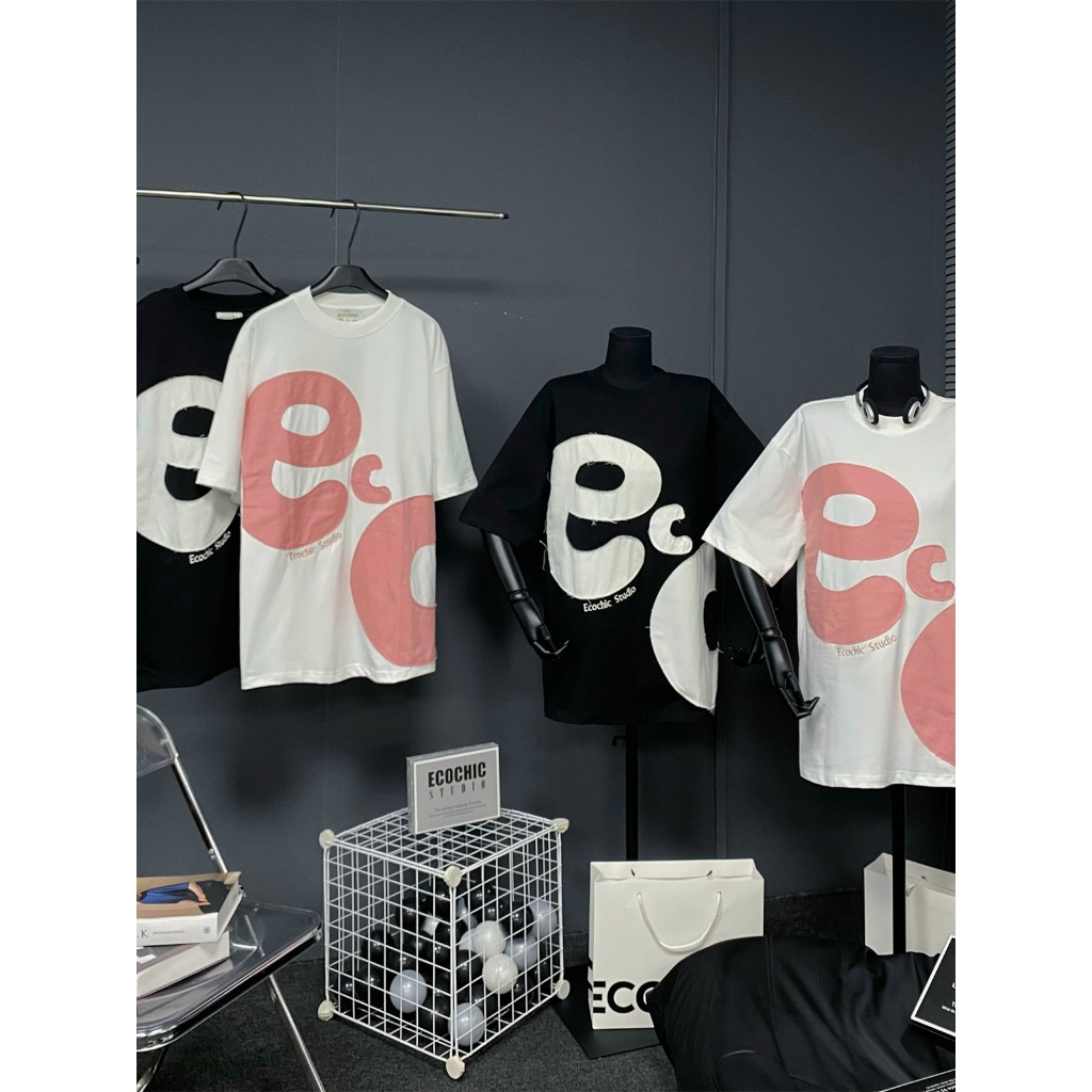 Áo Thun Oversize Bubble ECOCHIC Tee, Áo Phông In Hoạ Tiết 100% Cotton 250gsm F136