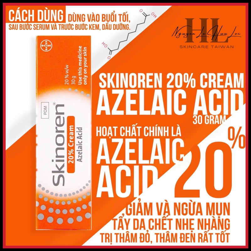 SKINOREN- ACID AZELAIC 20% giảm mụn mờ thâm nám tuýp 30g bản Italya  Chính Hãng