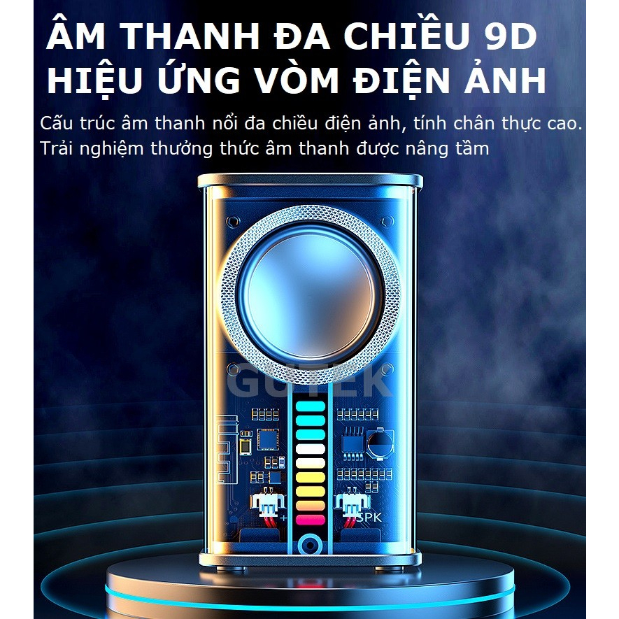 Loa bluetooth mini Gutek K07 bass rung công suất cao cực căng, đèn led nháy theo nhạc.