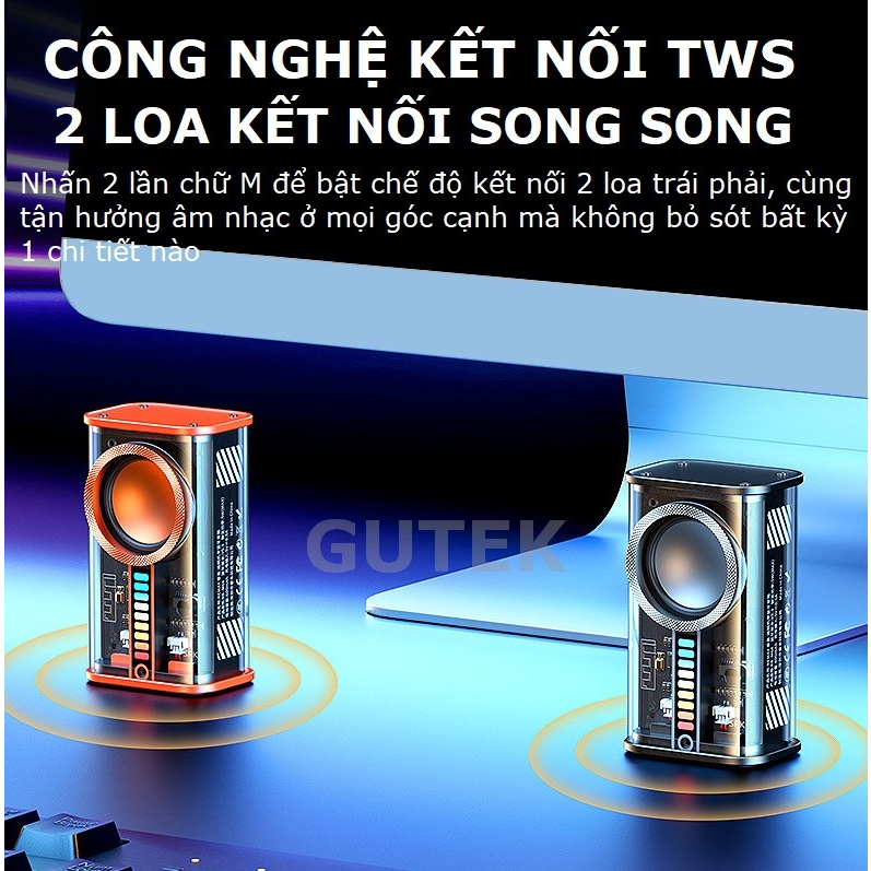Loa bluetooth mini Gutek K07 bass rung công suất cao cực căng, đèn led nháy theo nhạc.