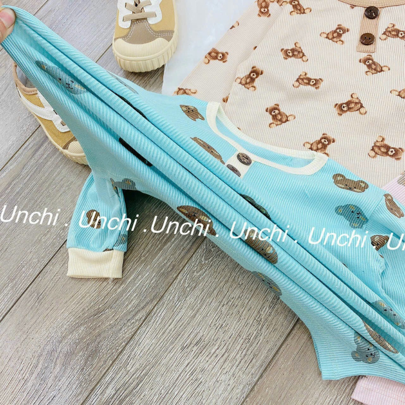 Bộ Dài Tay Cho Bé Chất Thun Tăm Nhiều Màu Sấc Họa Tiết Gấu Dễ Thương B03