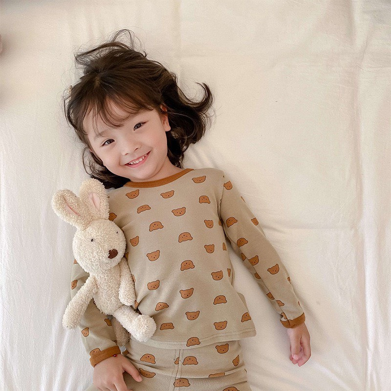 Bộ Dài Tay Cho Bé Chất Thun Tăm Nhiều Màu Sấc Họa Tiết Gấu Dễ Thương B03