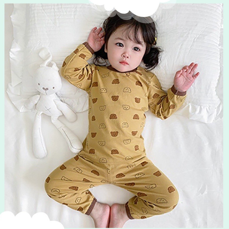 Bộ Dài Tay Cho Bé Chất Thun Tăm Nhiều Màu Sấc Họa Tiết Gấu Dễ Thương B03