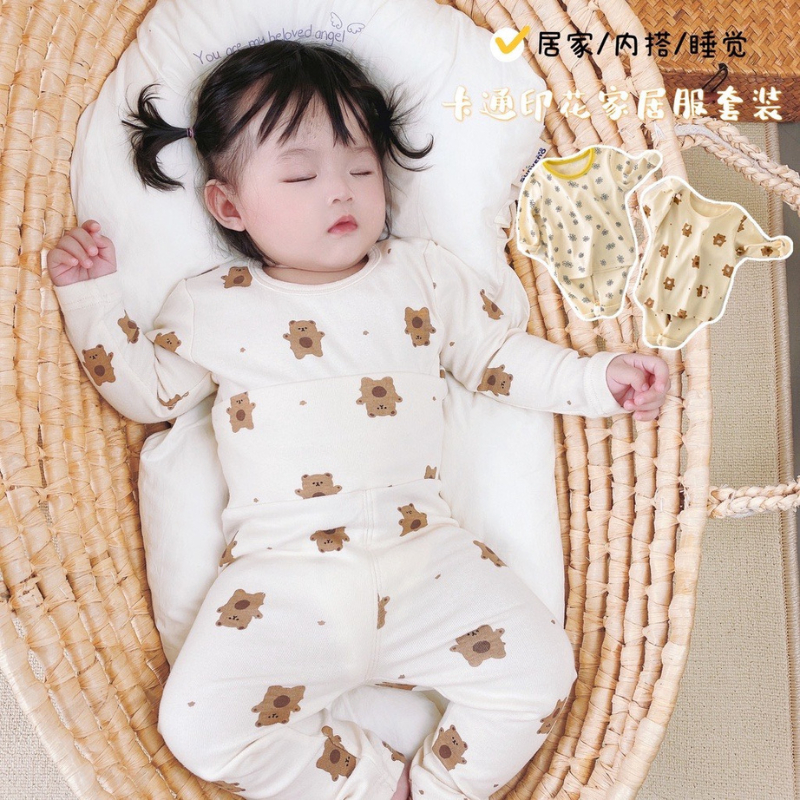 Bộ Dài Tay Cho Bé Chất Thun Tăm Họa Tiết Gấu Dễ Thương B01