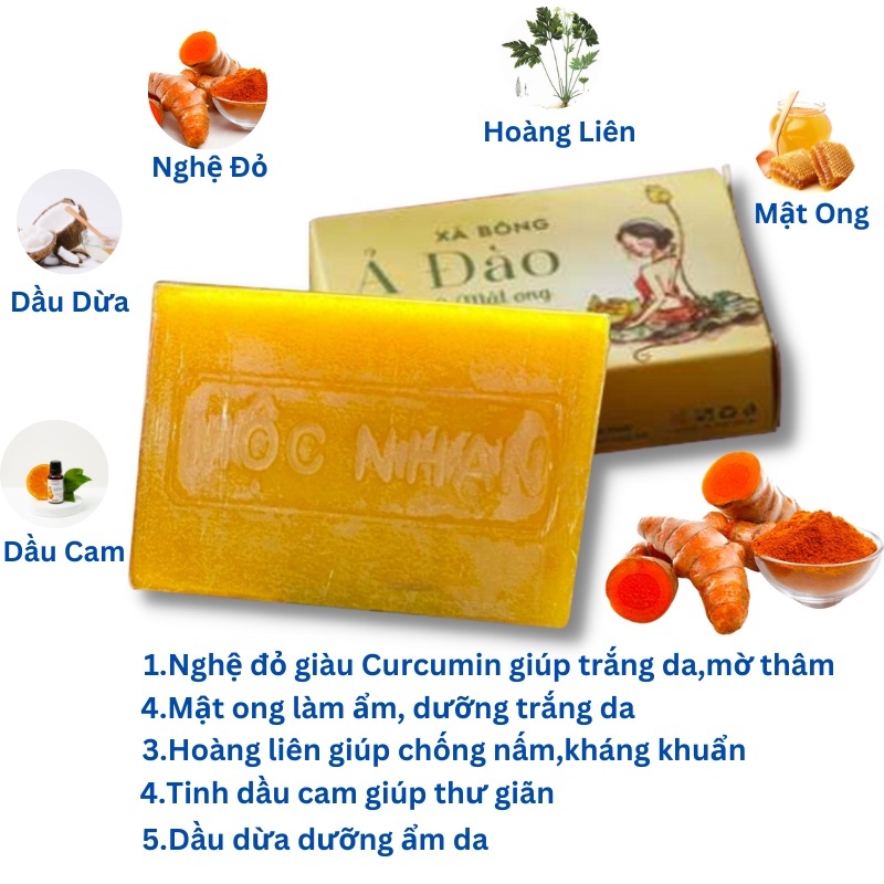 Xà Bông Nghệ mật ong xà bông trắng da mờ thâm giảm mụn xà bông 100gr