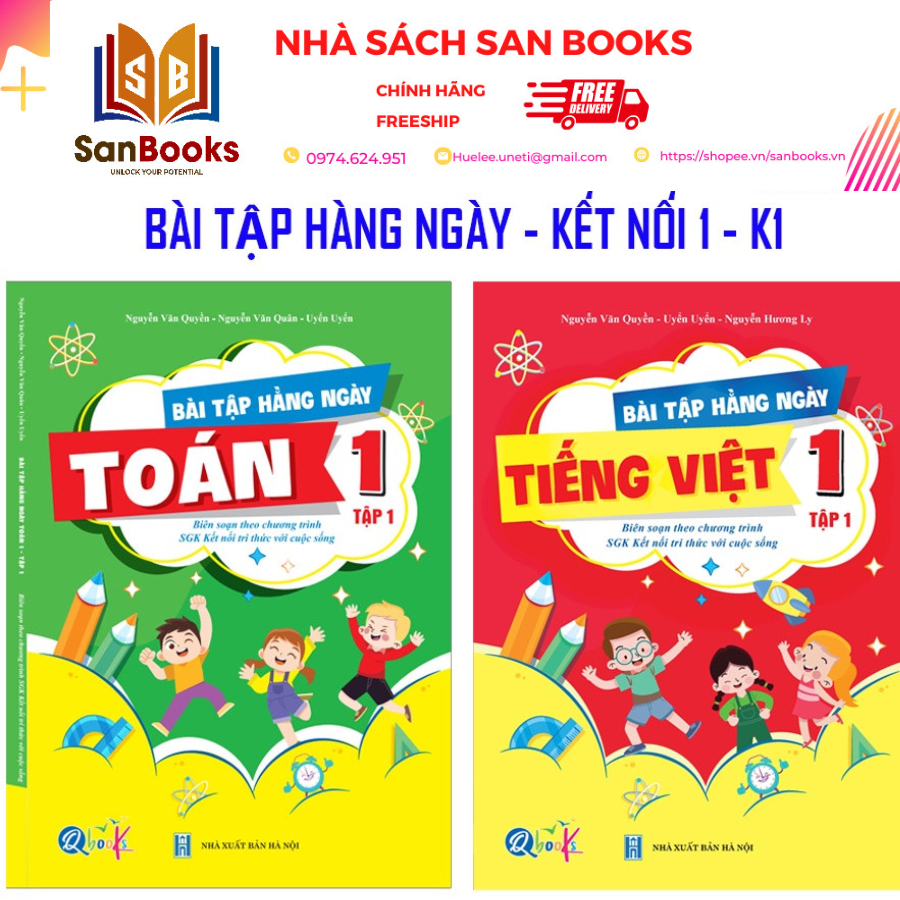 Combo Bài Tập Hằng Ngày Toán và Tiếng Việt Lớp 1 - kì 1 - Kết nối tri thức với cuộc sống (2 quyển)