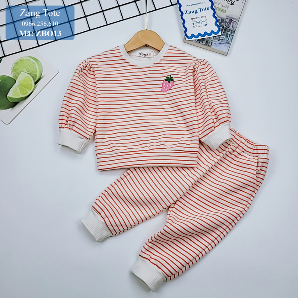 ZBO13 - Bộ nỉ bông cho bé gái chất cao cấp hình táo dâu cực đáng yêu - Zang Tote