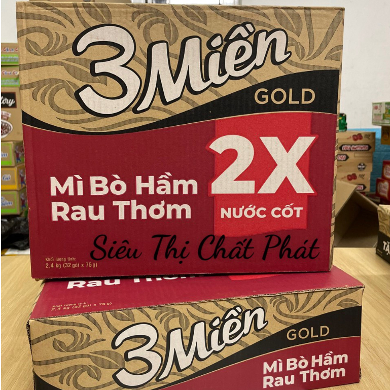 Combo 10 Gói Mì Tôm 3 Miền Gói 75G Bò Hầm Rau Thơm