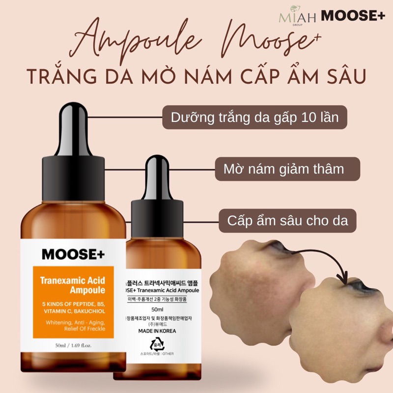 2-5 lọ Serum nám moose+ tranexamic acid ampoule 50ml hỗ trợ cấp ẩm phục hồi, sáng da ngăn nám hạn dụ