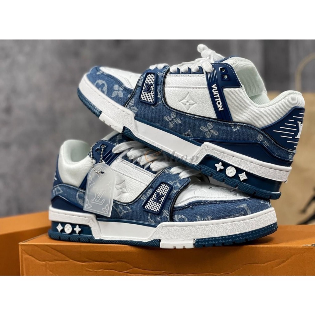 Giày thể thao Louis Vuitton xanh dương, giày sneaker lv xanh than hàng cao cấp sang trọng full full size