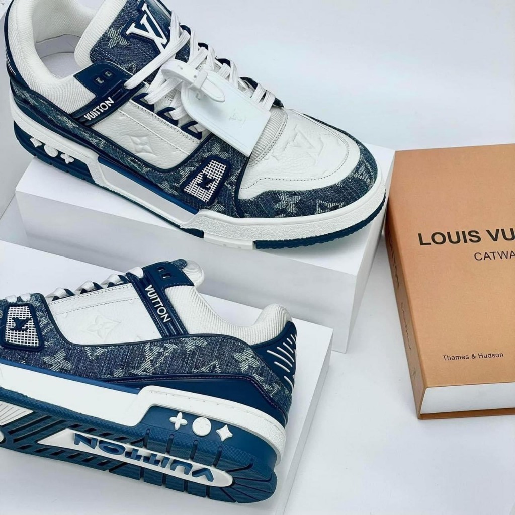 Giày thể thao Louis Vuitton xanh dương, giày sneaker lv xanh than hàng cao cấp sang trọng full full size