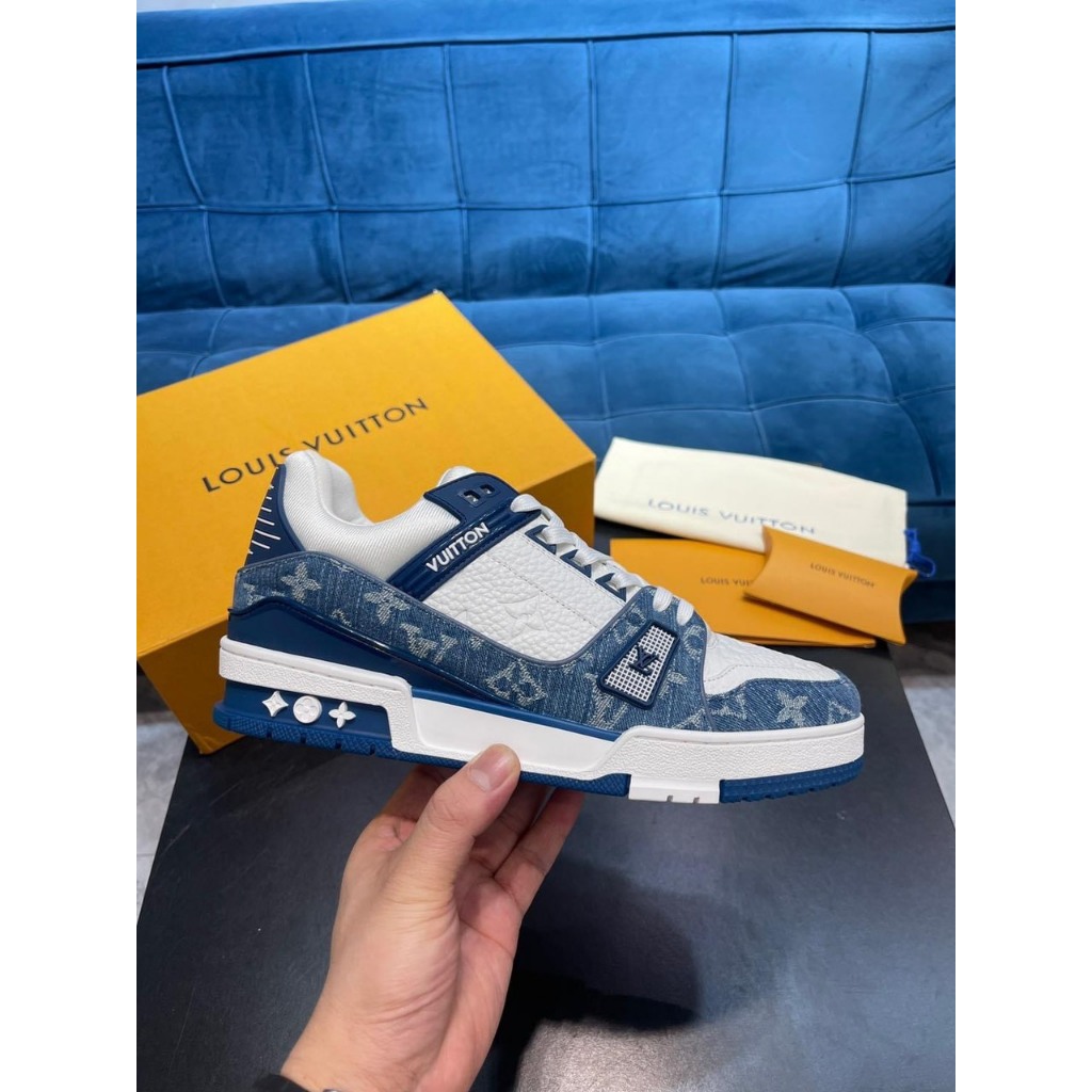 Giày thể thao Louis Vuitton xanh dương, giày sneaker lv xanh than hàng cao cấp sang trọng full full size