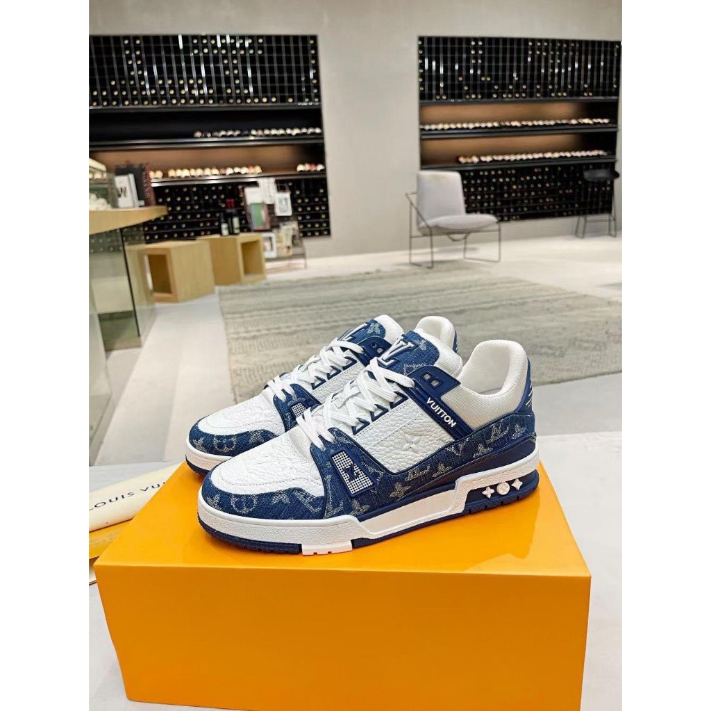 Giày thể thao Louis Vuitton xanh dương, giày sneaker lv xanh than hàng cao cấp sang trọng full full size