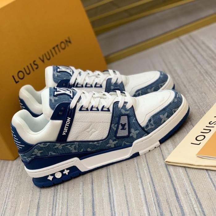 Giày thể thao Louis Vuitton xanh dương, giày sneaker lv xanh than hàng cao cấp sang trọng full full size