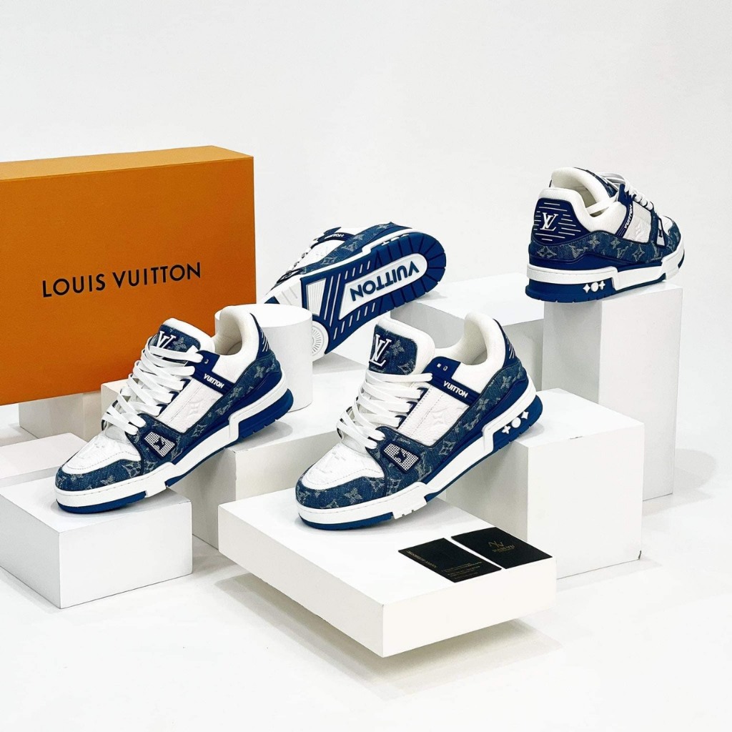 Giày thể thao Louis Vuitton xanh dương, giày sneaker lv xanh than hàng cao cấp sang trọng full full size