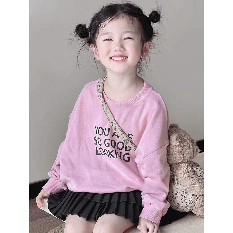 Váy bé gái, set áo da cá cánh rơi YOU ARE phối chân váy dập ly cho bé 10-30kg