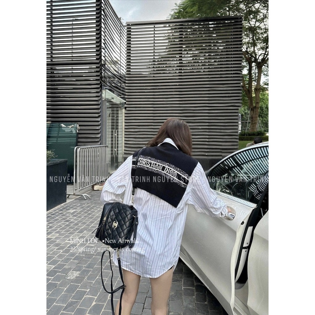 Áo Sơ Mi Kẻ Sọc Dấu Quần Mix Khăn Di-Or Siêu Hot