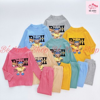 Đồ Bộ Dài Tay Cho Bé Trai Bé Gái 8-18kg Bé_Xinh_Shop(SaleRẻ)Set Đồ Thu Đông Tay Dài Cổ 3 Phân Cho Trẻ Em Trai Gái 3P GẤU