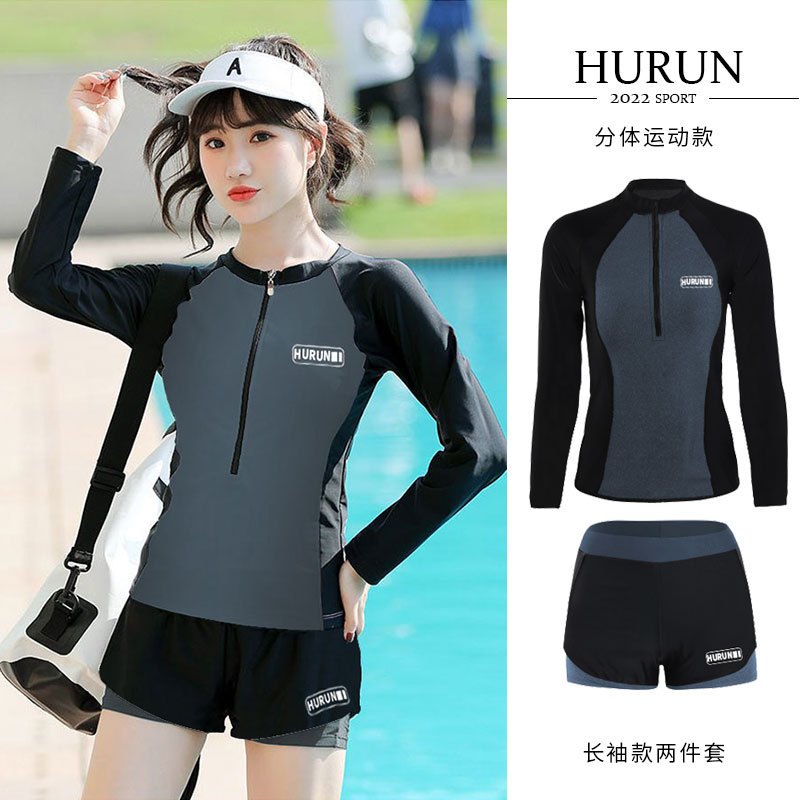 Đồ bơi nữ 2 mảnh HURUN quần đùi và áo dài tay phù hợp đi biển, hồ bơi BIKINI-09