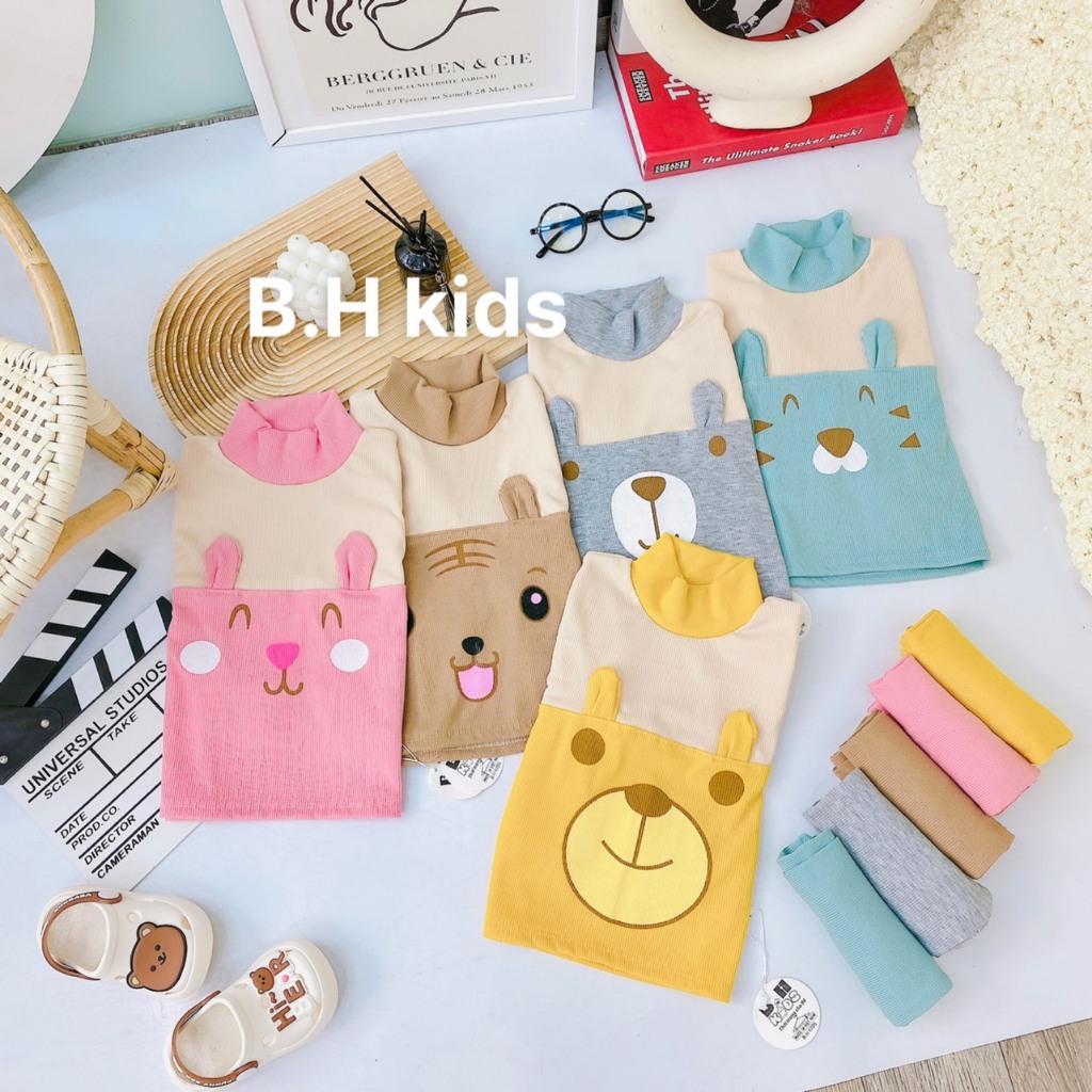 Bộ Dài Tay Thu Đông Gân Tăm Mềm Mại Cổ 3 Phân Cho Bé Trai, Bé Gái