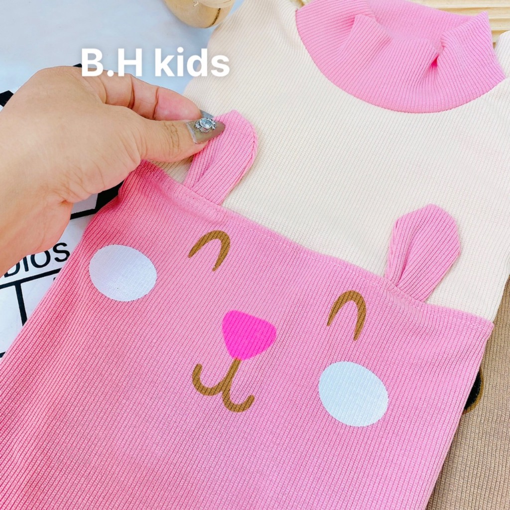 Bộ Dài Tay Thu Đông Gân Tăm Mềm Mại Cổ 3 Phân Cho Bé Trai, Bé Gái